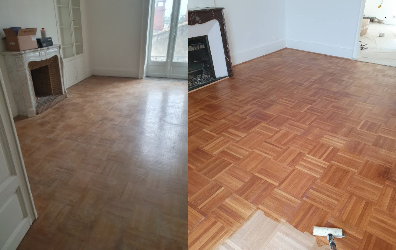 Vitrification de parquet avant/après